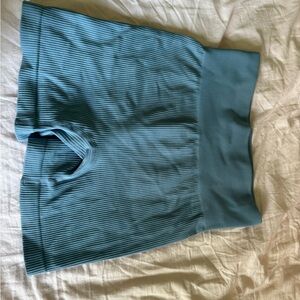 Blue Ribbed High-Waisted Shorts